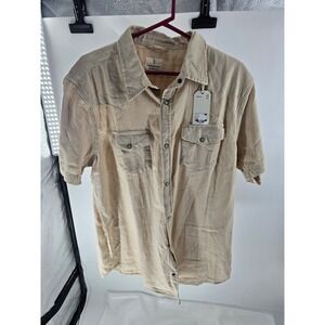 Mutual Weave Mens XLT Tan Herringbone Linen Blend Western Snap Short Sleeve